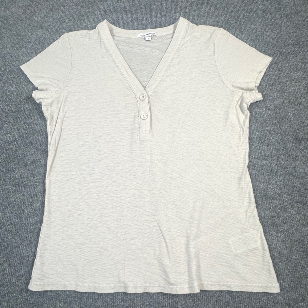 James Perse Standard Beige Cotton Modal Henley V-Neck Tee Size 3 Large